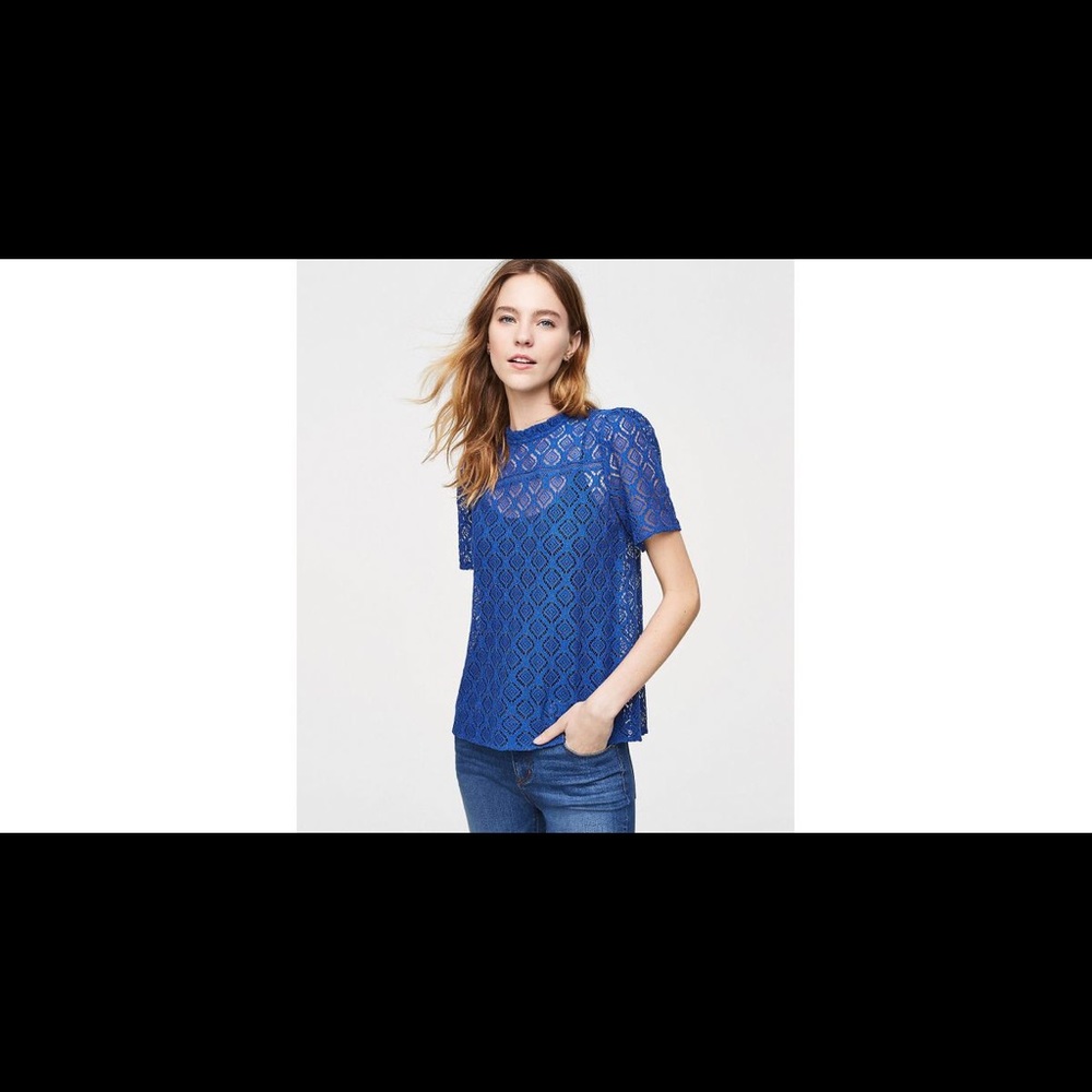 NWOT LOFT Blue Diamond Lace Crochet Top Size S